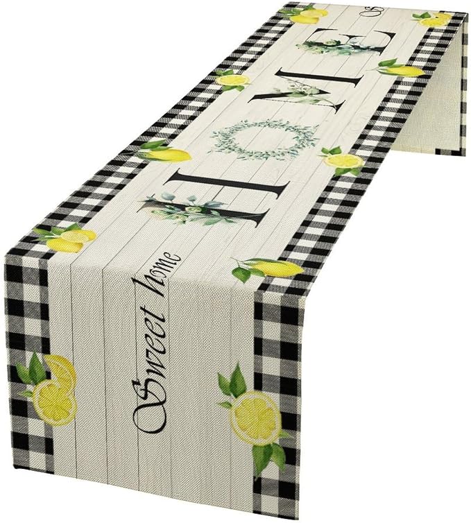 Lemon Fruit Home Table Runner, Vintage Farmhouse Rustic Black White Buffalo by Unknown