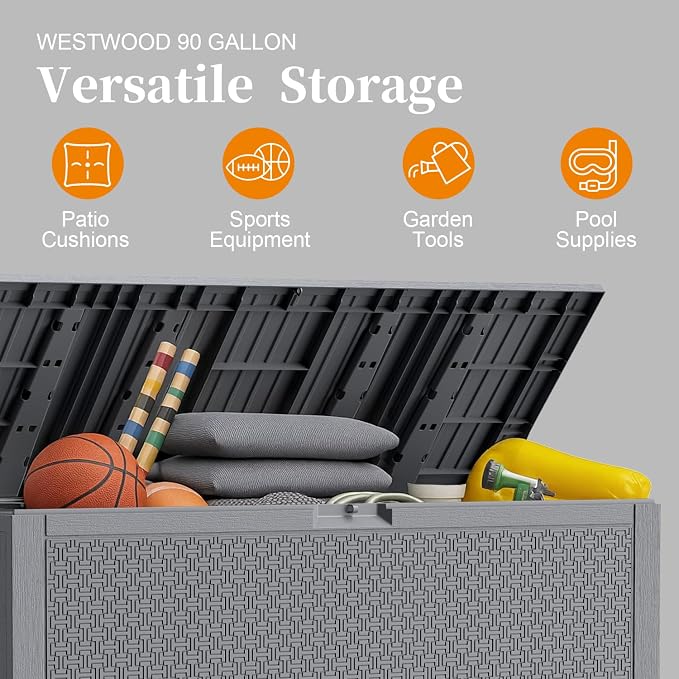 ZYJOYY Outdoor Storage Box, 90 Gallon Deck Box, Waterproof Resin Storage Box - Image 2