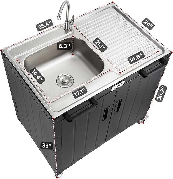 Freestanding Grill Cart with Sink and Cabinet, Movable Outdoor Cart Table with - Image 2