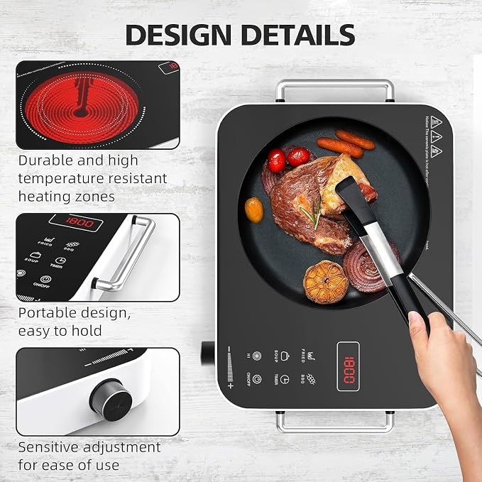 Electric Cooktop 110v, Portable Electric Stove 1800W Infrared Hot Plate - Image 2
