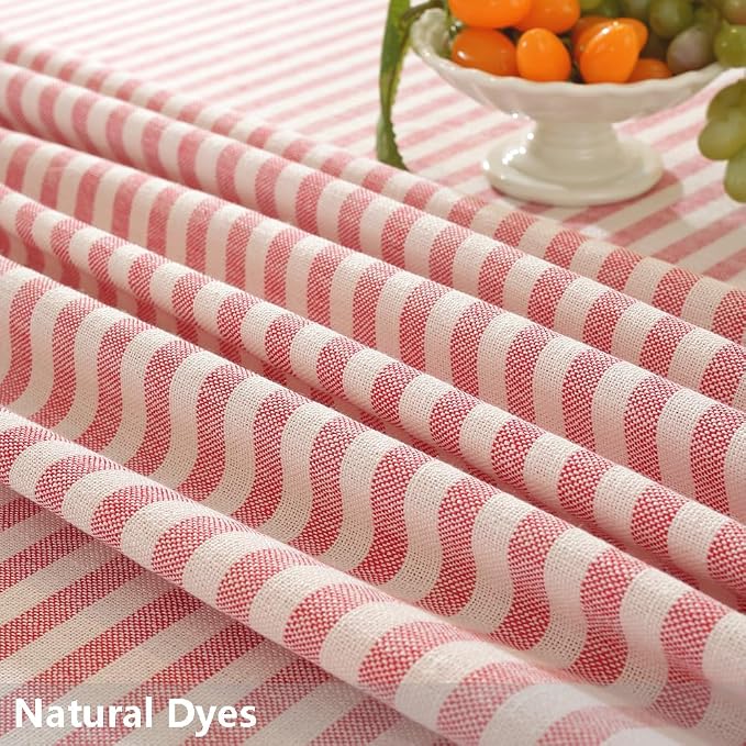 TruDelve 70 Inch Round Tablecloth Red and White Striped Cloth Tablecloths - Image 3