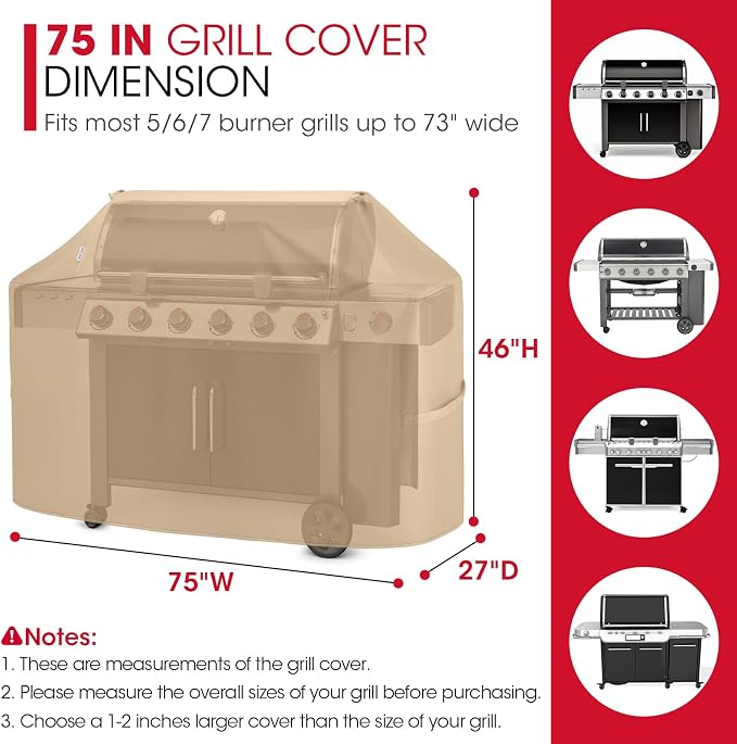 Unicook 75 Inch Grill Cover for Outdoor Grill, Heavy Duty Waterproof BBQ Cover - Image 2