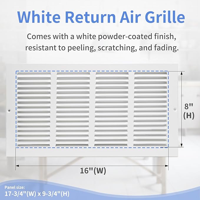 16"W x 8"H Steel Return Air Grille, Air Return Vent Cover - Image 3