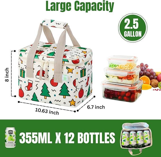 VENO 2 Pack Christmas Insulated Lunch Bag, Heavy Duty Insulated Grocery Bags - Image 3