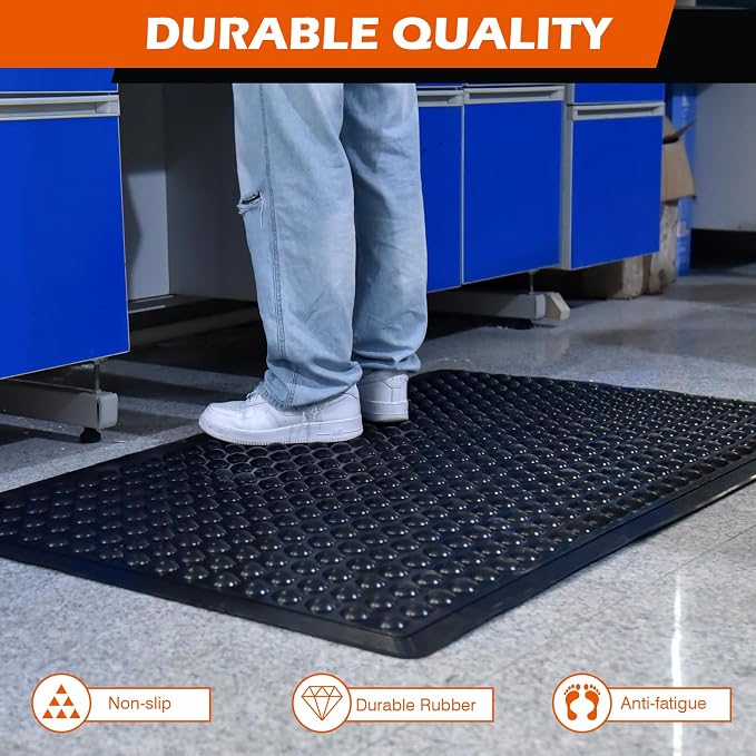 Black Rubber Bubble Anti-Fatigue Workplace Mat, Non-Slip Comfort Standing Floor - Image 5