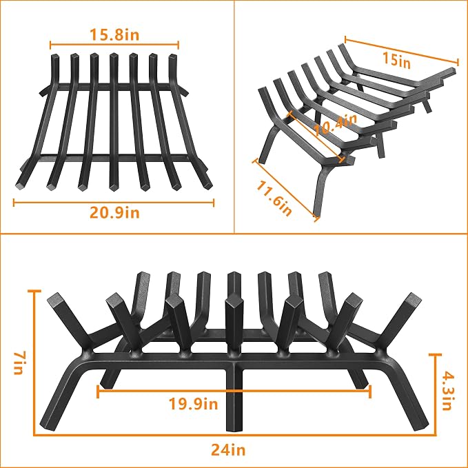 Mr IRONSTONE Fireplace Grate 24 inch Solid Steel Heavy Duty Firewood Log - Image 6