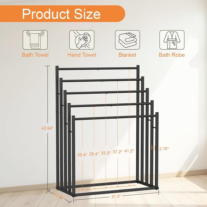 Honiter Towel Racks for Bathroom, 5 Tier Wide Towel Drying Rack Outdoor - Image 4