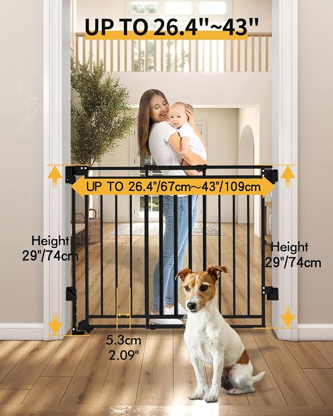 Baby Gate for Stairs Doorways & Kitchen, 26.4"-43" W x 29" H, No Bottom Bar Dog - Image 7