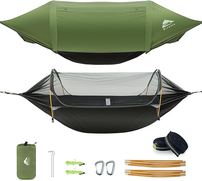 Hammock Tent with Mosquito Net and Rain Fly, Green, 440 lb Capacity