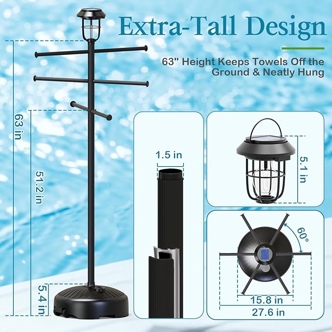 Sturdy & Solar-Powered Pool Towel Rack Outdoor - Image 3