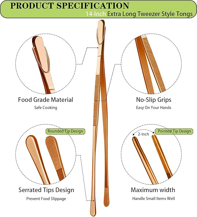 Tongs 14-Inch Stainless Steel Rose Gold 2-Pack