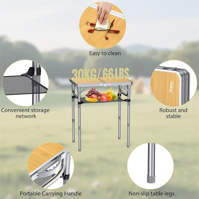 Anbte 2ft Camping Table Foldable, 3 Adjustable Heights High 27.5" Aluminum - Image 5