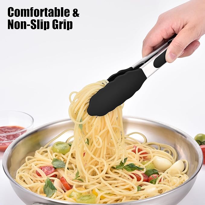 Kitchen Tongs with Silicone Tips, Locking Design, 600°F Heat Resistant