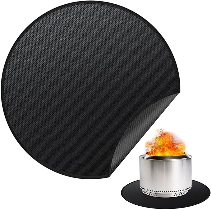 Grill Pad Floor Mat, 48-Inch Round Fireproof Fiberglass, Black