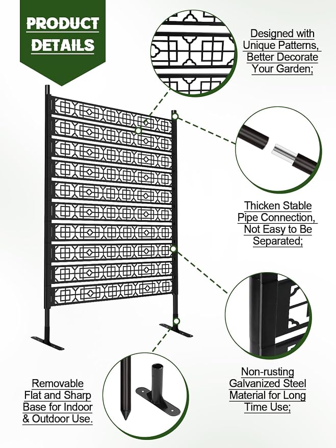 6FT Metal Privacy Screen for Outdoor, Kalolary Privacy Fence Screen - Image 4