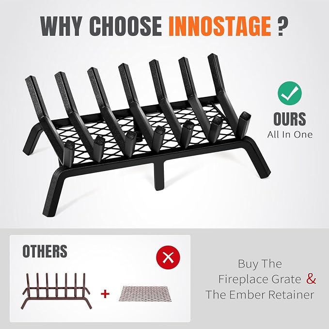 Fireplace Grates with Ember Retainer- 21 Inch Fireplace Log Grate Heavy Duty - Image 4