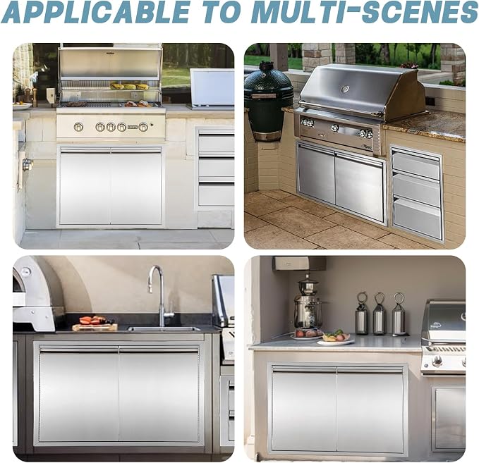 Outdoor Kitchen Door 42" W x 21" H inch Stainless Steel BBQ Double Door Flush - Image 7