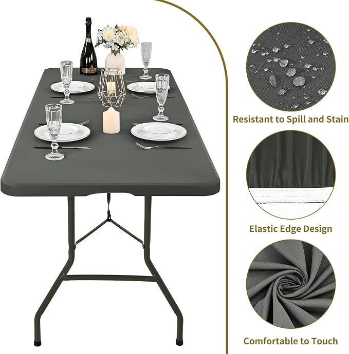 10 Pack Stretch Fabric Table Top Cap Cover, fits 8' Tables, Spandex Table - Image 3