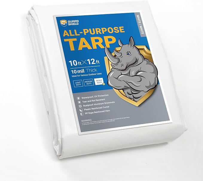 GUARD SHIELD Heavy Duty Tarp 10x12 Feet White Multi Purpose Thick Waterproof by GUARDSHIELD