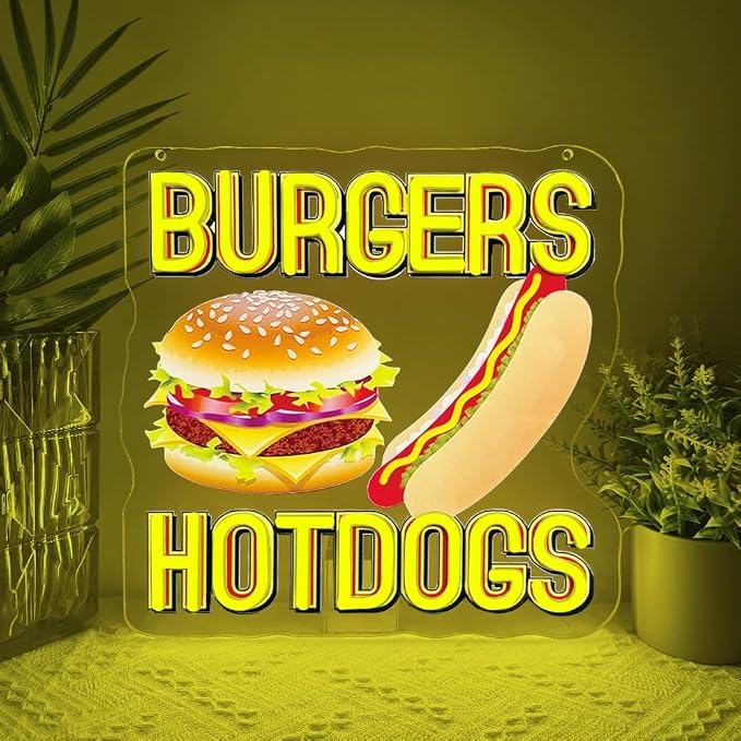 Hot Dogs Burgers Neon Signs for Wall Decor, Hot Dogs Led Neon Sign Party - Image 3