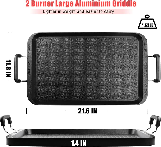 Vayepro Stove Top Griddle, 22 Inch 2 Burner Large Grill Pan - Image 2