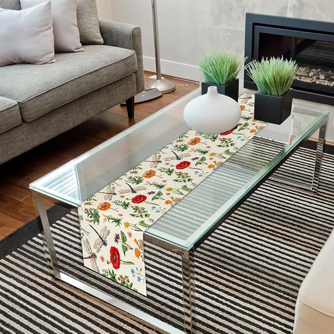 Flowers Dragonflies Table Runner Kitchen Dining Table Runner 13*60in Table - Image 7