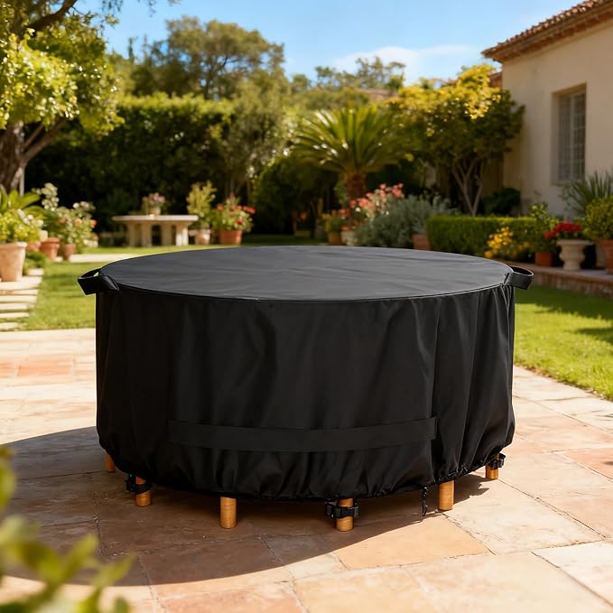 LBTING Round Patio Furniture Cover, Outdoor Table Chair Set Covers 48Dia x 28H - Image 7