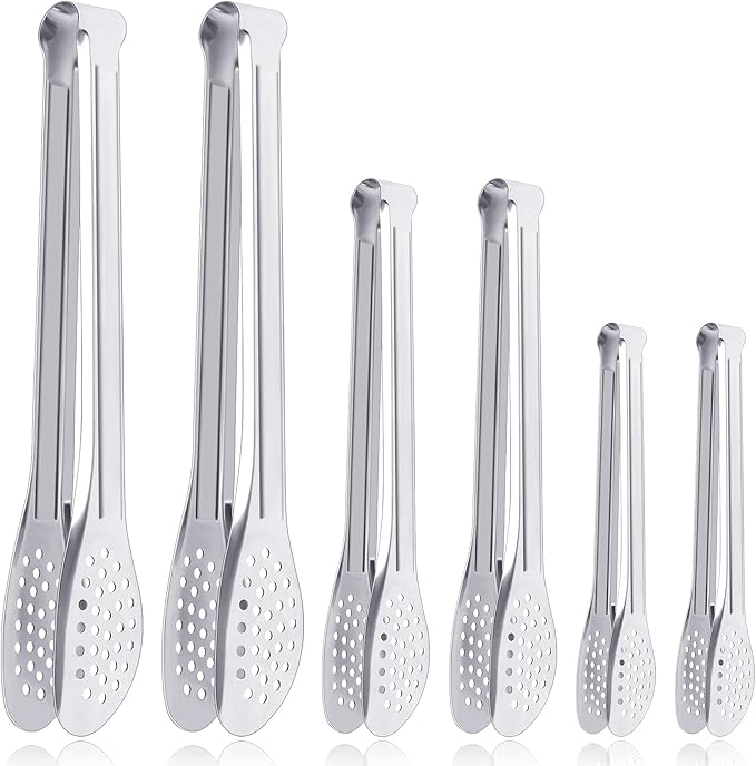 Tongs 6 Pack – Stainless Steel Buffet Tongs, 9 and 12 Inch, Silver