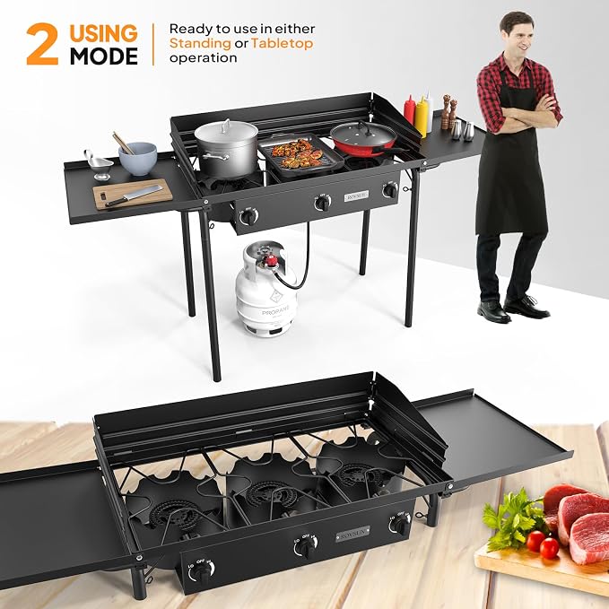 ROVSUN 3 Burner Gas Stove with 2 Side Shelves, 000BTU Portable Propane Stove - Image 4