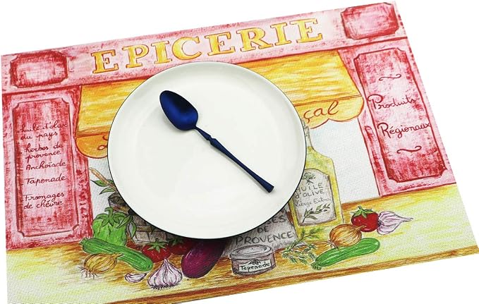 Gugrida Placemats Set of 6 Plaid Checkered Colorful Landscape PVC Placemat - Image 2