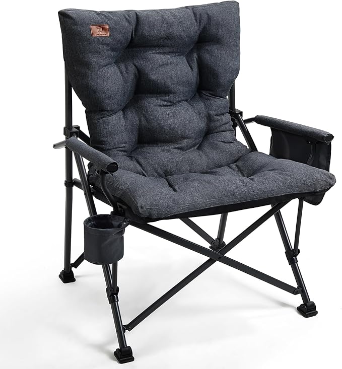 Oversized Padded Folding Camping Chair with Steel Frame, 500 lb Capacity, Black