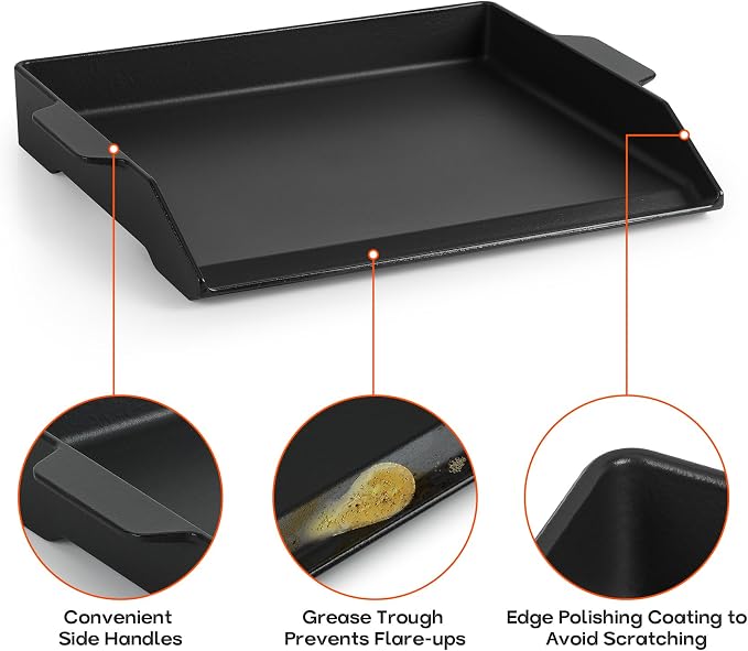 Onlyfire Universal Cast Iron Cooking Griddle, Nonstick Coating Griddle Flat Top - Image 3