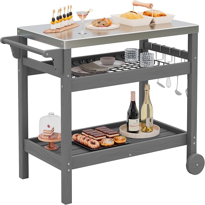 SERWALL Outdoor Grill Cart Pizza Oven Stand Trolley Table by SERWALL