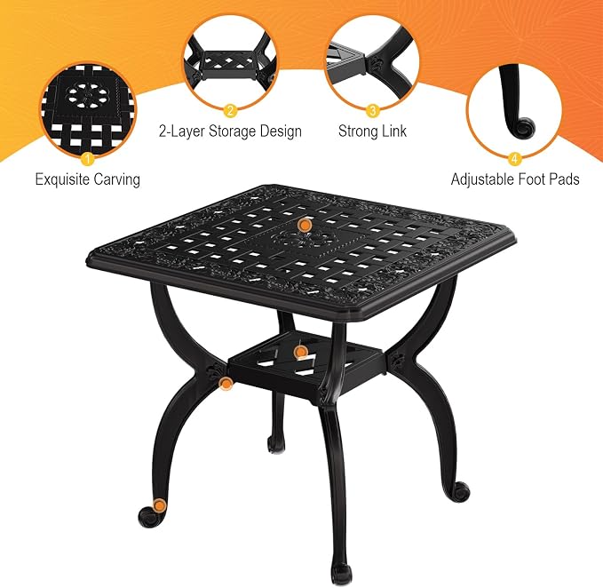 Cast Aluminum Outdoor Side Table, All Weather Square Bistro Table, Outdoor - Image 4