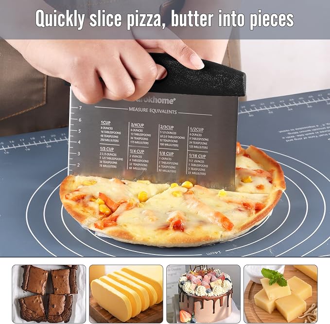 Ourokhome Dough Pastry Bench Cutter Scraper, Stainless Steel Pizza Cutter - Image 3