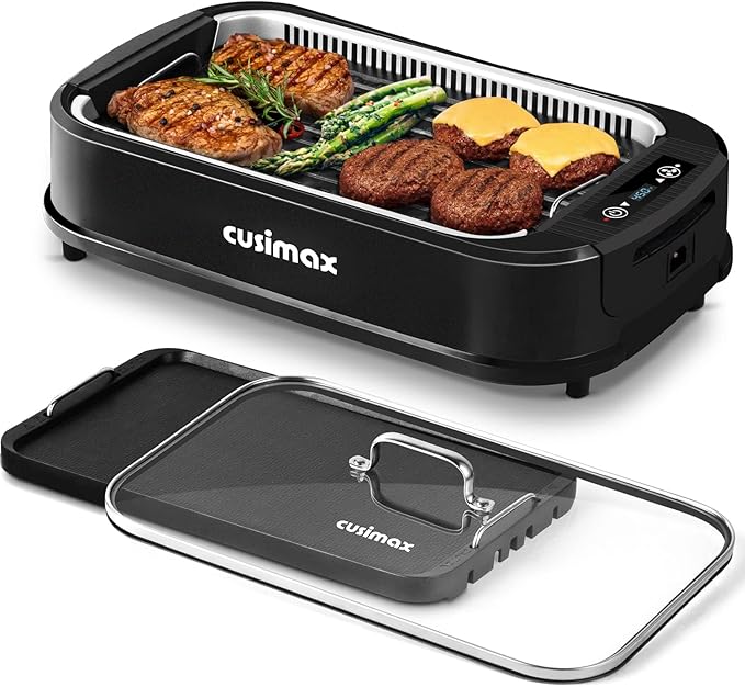 Indoor Grill, CUSIMAX Smokeless Grill Indoor, 1500W Electric Grill Griddle by CUSIMAX