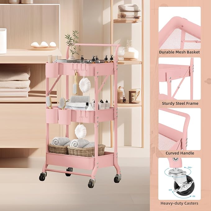 3-Tier Folding Rolling Utility Cart - Image 4
