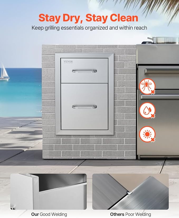 VEVOR Outdoor Kitchen Drawers 13" W x 20.5" H x 21" D, Flush Mount Double BBQ - Image 4