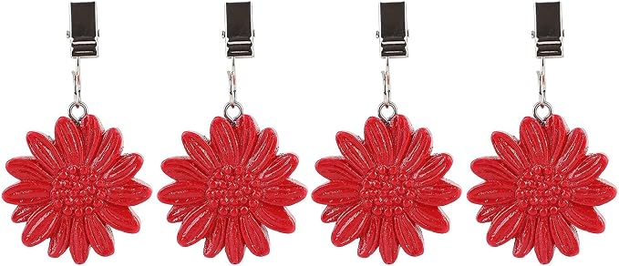 TwoFish Home Set of 4 Red Sunflower Resin Table Cover Tablecloth Weights Clips by TwoFishHomeFashionLLC