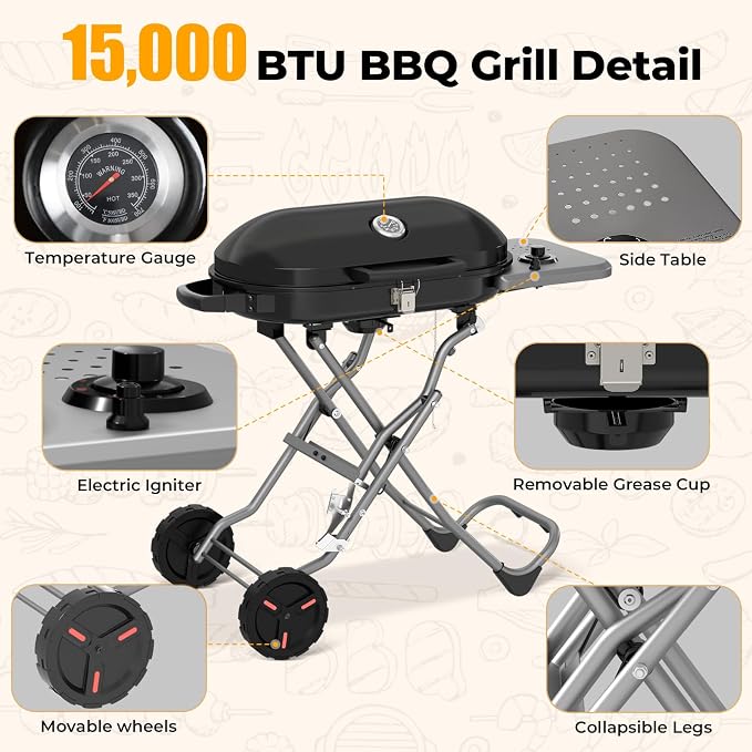 Portable Propane Gas Grill, 000 BTU BBQ Grill - Image 3