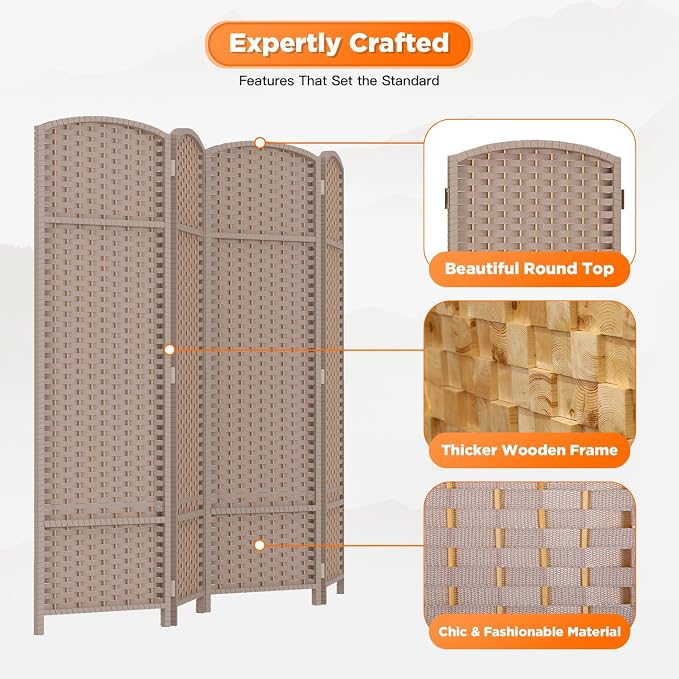 Room Divider 4 Panel Screen 5.6 Ft Tall Partition Room Dividers Beige Privacy - Image 3