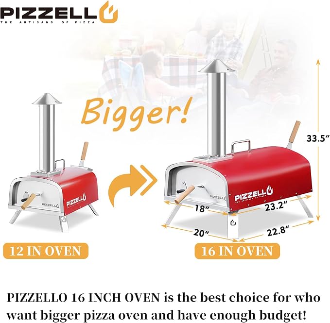 PIZZELLO 16" Outdoor Pizza Oven Propane & Wood Fired Stainless Steel Pizza Grill - Image 3