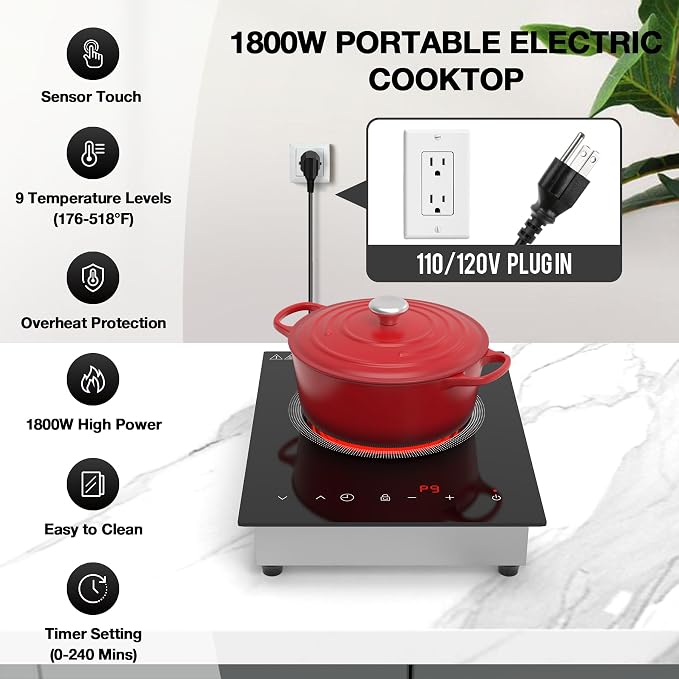single burner Electric Cooktop, 110V 1800W Electric Stove Top - Image 3