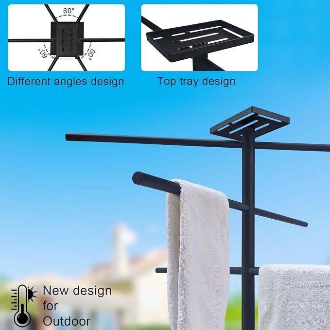 Hot Tub Towel Rack with Tray, 304 Stainless Steel 6 Arms Freestanding Swimming - Image 5