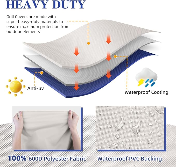 Grill Cover 600D Heavy Duty, Universal Fit Waterproof BBQ Grill Protector - Image 5