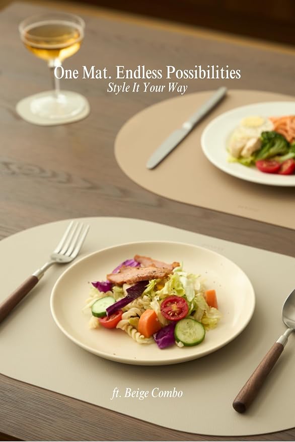 Grey Beige Oval Silicone Placemats Set of 4 – Heat Resistant, Waterproof - Image 3