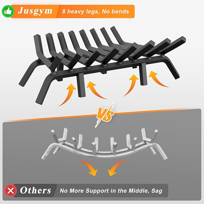 Fireplace Grate 30 Inch with 8 Support Legs, Solid Steel Heavy Duty Fireplace - Image 4