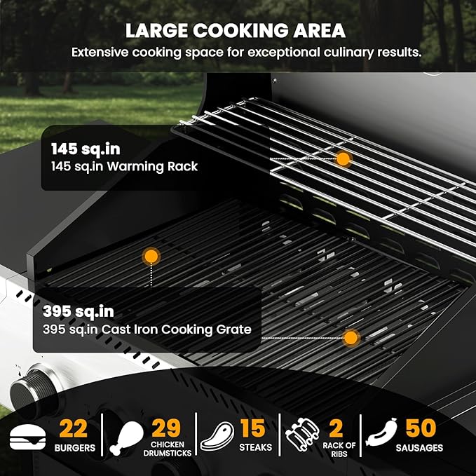 4-Burner Gas Grill with Side Burner, Stainless Steel Propane Grill with - Image 5
