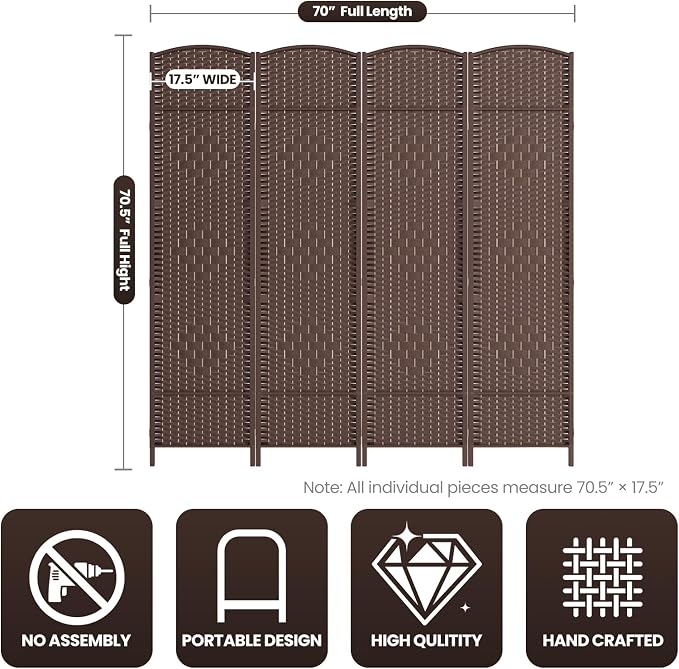 4 Panel Room Divider, 6Ft Folding Privacy Screen, Tall - Image 3