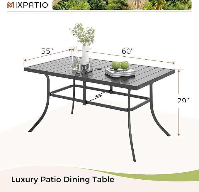 Outdoor Patio Dining Table for 6, All Weather Wrought Iron Black Outdoor Table - Image 3